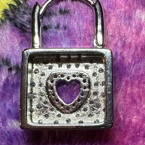 Sterling Silver Pave Spiderweb Pad Lock w/ Heart Earrings - Picture 5 of 9